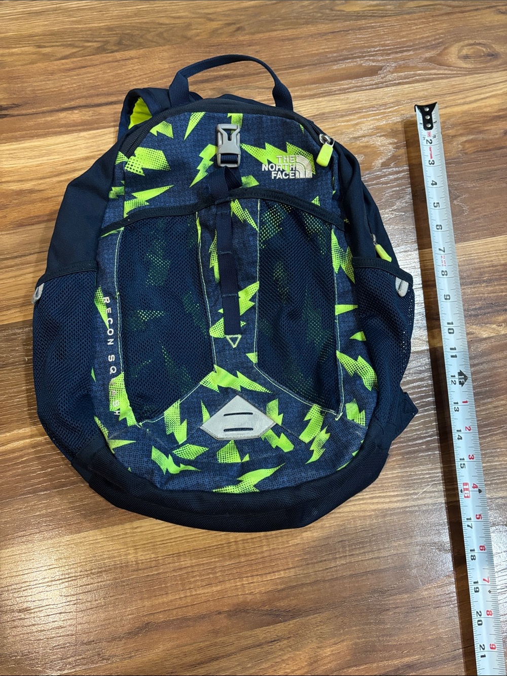 The North Face Black Backpack with Neon Green Lightning Print